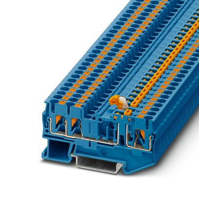 Phoenix Contact Knife Disconnect - Multi-Conductor Terminal Block; PT 2.5-TWIN-MT BU; 20A; 300V; 1-Level; #26 - #12; Push-In Connection; Blue